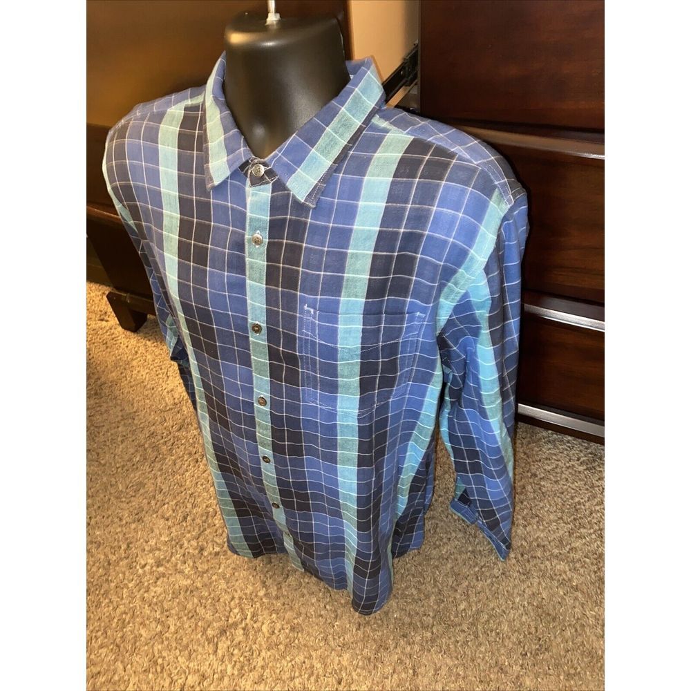 Carbon 2 Cobalt Blue Check Cotton Long Sleeve Button Up Shirt Size Large - Picture 2 of 6